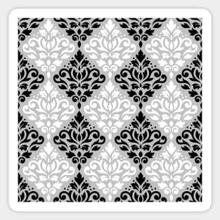 Scroll Damask Black and White on Gray Pattern Sticker